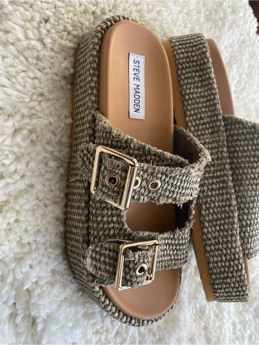 Steve Madden Beige Woven Double-Buckle Platform Mules - Picture 5 of 7